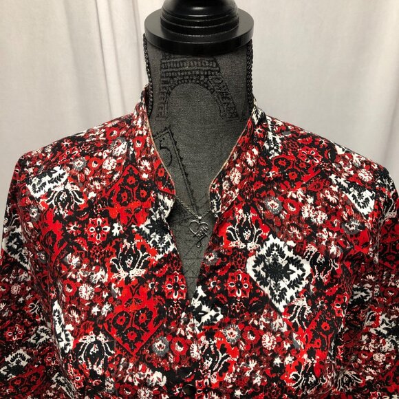 Christopher and Banks Jacket Womens Size Medium Floral Stretch Red Black Snaps - Picture 2 of 8